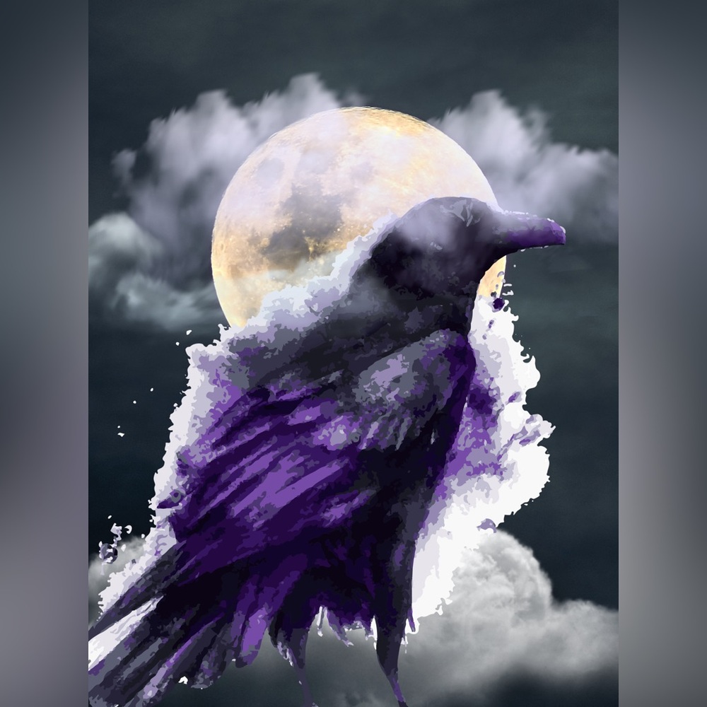 “Raven Moon” Handcrafted Digital Art Print 8 1/2”x11” Does Not Include Frame